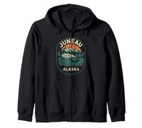 Juneau Alaska Whale Tail Shirt Retro Scenic Mountains Ocean Zip Hoodie