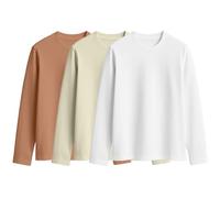 JUNEBERRY Ladies Cotton Crew Neck Regular Fit Plain Long Sleeve T Shirts Pack of 3 (Colours Available: Black, White, Navy, Green, Swan White and Cork), White & Swanwhite & Cork, XL