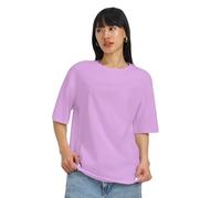 JUNEBERRY Pure Cotton Oversized Loose Half Sleeve Drop Shoulder Round Neck Plain T-Shirt for Women (Available in Black, White, Lilac, Cork, Maroon, Royal Blue, White, lilac, M