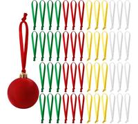 JUNEBRUSHS 120Pcs Velvet Christmas Ornament Ribbon Hangers, Hand Tied Christmas Ornament String Ribbon Loops for Ornament Hanging Christmas Tree Hanging Decorations,Gold Silver Red Green