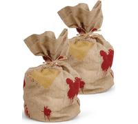 JUNEBRUSHS 2 Pcs Giant Halloween Burlap Bags, 22x17 Inch Big Trick or Treating Candy Goodie Bag with Jute Rope Large Bloody Sack Costume Accessory Prop for Scary Costume Party Favors