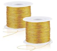 JUNEBRUSHS 218 Yards Christmas Metallic Ornament String, Christmas Cording Gold String Hanger for Crafts Ribbon Metallic Cord for Ornaments Hanging Decoration Jewelry Making Gift Wrap Gold