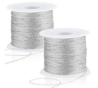 JUNEBRUSHS 218 Yards Christmas Metallic Ornament String, Christmas Cording Gold String Hanger for Crafts Ribbon Metallic Cord for Ornaments Hanging Decoration Jewelry Making Gift Wrap Silver