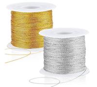 JUNEBRUSHS 218 Yards Christmas Metallic Ornament String, Christmas Cording Gold String Hanger for Crafts Ribbon Metallic Cord for Ornaments Hanging Decoration Jewelry Making Gift Wrap (Gold, Silver)