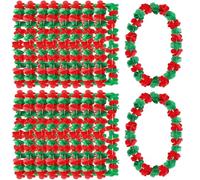 JUNEBRUSHS 24 Pack Christmas Leis Red and Green Flower Leis, Christmas Garlands Hawaiian Luau Flower Necklaces Christmas Hawaiian Leis Bulk for Christmas Party Favors Decorations