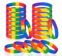 JUNEBRUSHS 24pcs Gay Pride Silicone Bracelets LGBT Rainbow Rubber Wristbands for Parades Decorations Party Favors Accessories (6 Colors,12 Colors)