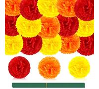 JUNEBRUSHS 30 Pcs Marigold Flower Heads Bulk, Mexican Artificial Marigold Flowers for Day of The Dead Decorations Wreath Garland Craft Diwali Dia De Los Muertos Halloween Home Decor Red Orange Yellow