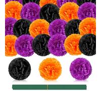 JUNEBRUSHS 30 Pcs Marigold Flower Heads Bulk, Mexican Artificial Marigold Flowers for Day of The Dead Decoration Wreath Garland Craft Diwali Dia De Los Muertos Halloween Home Decor Orange Purple Black