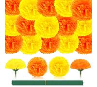 JUNEBRUSHS 30 Pcs Marigold Flower Heads Bulk, Mexican Orange Yellow Artificial Marigold Flowers for Day of The Dead Decorations DIY Wreath Garland Craft Diwali Dia De Los Muertos Halloween Home Decor