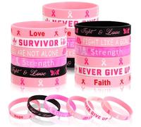 JUNEBRUSHS 42pcs Breast Cancer Awareness Accessories Silicone Bracelets Hope Faith Strength Courage Accessories Wristbands for Women Breast Cancer Awareness Gifts Party Supplies Favors (6 Designs)