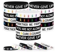 JUNEBRUSHS 42pcs Cancer Awareness Silicone Wristband Bulk All Prevention Ribbon Inspirational Rubber Bracelets for Cancer Fighters Favor Dress-Up Supplies