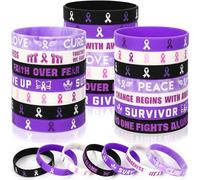 JUNEBRUSHS 42pcs Purple Ribbon Awareness Accessories Silicone Bracelets Hope Faith Courage Wristbands for Lupus Domestic Violence Epilepsy Pancreatic Cancer Alzheimers Awareness Party Supplies
