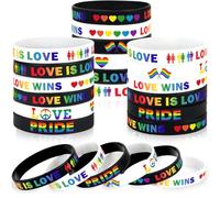 JUNEBRUSHS 42pcs Rainbow Gay Pride Silicone Bracelets LGBT Support Rubber Wristbands for Pride Day Month Parades Decorations Party Accessories Supplies