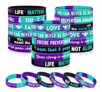 JUNEBRUSHS 42pcs Suicide Prevention Awareness Silicone Wristband Bulk Purple Teal Ribbon Inspirational Rubber Bracelets for Suicide Prevention Awareness Inspirational Favor Charity Campaign Supplies