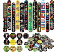 JUNEBRUSHS 50Pcs Hispanic Heritage Month Party Favors, Slap Bracelets and Badge Pins Bulk