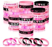 JUNEBRUSHS 64pcs Breast Cancer Awareness Silicone Bracelets Hope Faith Strength Courage Accessories Wristbands for Women Breast Cancer Awareness Gifts Party Supplies Favors (8 Designs), Silicone,
