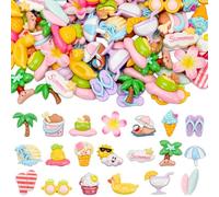 JUNEBRUSHS 80 Pcs Summer Resin Charms Flatback, Mini Beach Theme Resin Charms Mini Flatback Embellishments for Crafts, DIY Jewelry Making, Home Decor, Vase Filler, Summer Party Decorations
