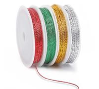 JUNEBRUSHS 87 Yards Christmas Metallic Cord Ornament String, Christmas Ribbon Cording Gold String Hanger for Crafts Ornaments Hanging Decoration Jewelry Making Gift Wrap (Gold, Silver, Red, Green)