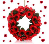 JUNEBRUSHS Artificial Poppy Wreaths, 35cm Red Poppies Remembrance Wreath for Remembrance Day Decor Hanging Decorations Front Door decor With Hanging Hole