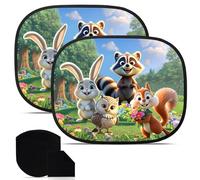 JUNEBRUSHS Car Sun Shade Baby with UV Protection, Pack of 2 Sun Protection Children's Side Window Car Window with Forest Animal Patterns 44 x 36 cm