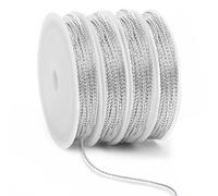 JUNEBRUSHS Christmas Metallic Ornament String, Christmas Cording Gold String Hanger for Crafts Ribbon Metallic Cord for Ornaments Hanging Decoration Jewelry Making Gift Wrap Silver