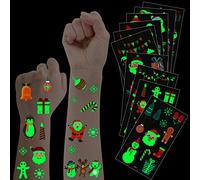JUNEBRUSHS Christmas Temporary Tattoos for Kids, Stocking Stuffers Christmas Party Favors Glow in Dark Tattoo Stickers Luminous Tattoos Face Make up Gift Filler Decoration for Boys Girls