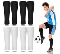 JUNEBRUSHS Football Sock Sleeves, 4 Pairs Team Leg Sock Sleeves White Black Pre Cut Football Socks for Men Women Kids Running Activities Sports Training