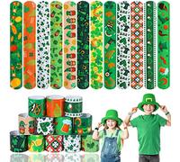JUNEBRUSHS St. Patrick's Day Slap Bracelets, 40 Pack Saint Patricks Party Favors for Kids Shamrock Slap Bands Irish Clover Wristbands Snap Bracelets Bulk for Boys Girls Birthday Gifts Party Supplies