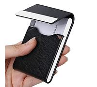JuneLsy Business Card Holder Case - Professional PU Leather Business Card Case Metal Name Card Holder Pocket Business Card Carrier for Men & Women with Magnetic Shut, L-Black, 3.7 x 2.4 x 0.59 inches