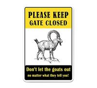 JuneLucky Please Keep Gate Closed Don't Let The Goats Out Metal Sign 8x12 Vintage Novelty Road Street Warning Notice Aluminum Tin Signs for Indoor Outdoor Decoration Waterproof Aluminum Sign Wall Art