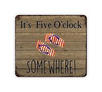 JuneLucky Retro Metal Sign 12x16 Inch,Summer Flip Flops It's Five O'clock Somewhere Aluminum Tin Metal Sign Wall Plaque for Home Living Room Bedroom Garden Farm Patio Decor Wall Art Hanging Poster