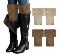 Junely 2 Pairs Boot Socks for Women Winter Warm Cable Knit Boot Cuffs Short Leg Warmers Boot Toppers Gifts, Brown Khaki, One Size