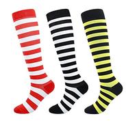 Junely Halloween Compression Socks for Women 20-30 mmhg Striped Knee High Socks for Support Nurses Pregnancy Flying Sports Travel Running Swelling Black White Red Yellow, Multi-color
