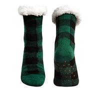 Junely Women's Plaid Green Christmas Slipper Socks, 1 Count, Size 6-10, Green, Non-Slip, Thermal, Ankle Length
