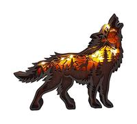 Junerain 3D Forest Animal Wood Crafts, Wolf Sculpture Carving Handcraft for Bedroom, Animal Hand Painted Carving Handcraft, Christmas Wedding Gift, Wall Hanging Decoration for Bedroom Indoor Outdoor