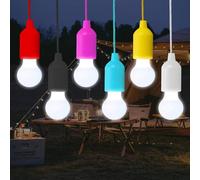 Junerain 6Pack LED Pull Cord Light Bulb, LED Colorful Mood Bulb Light Hanging Lamp Battery Operated, Portable Night Light for Party Weddings Festivals Lighting Camping Child Room Decoration