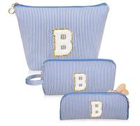 Junesters Initials Makeup Bag Set, Personalized Blue Cosmetic Bag, Cute Large Make up Bags, Travel Toiletry Bag for Women Girl Gifts B (Blue), blue, B