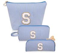 Junesters Initials Makeup Bag Set, Personalized Blue Cosmetic Bag, Cute Large Make up Bags, Travel Toiletry Bag for Women Girl Gifts S (Blue), blue, S