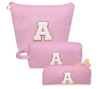 Junesters Initials Makeup Bag set, personalized Pink Cosmetic Bag, Cute Large Make up Bags, Travel Toiletry Bag for Women Girl Gifts A（Pink）, Pink, A