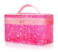 Junesters Initials Makeup Bag set, Personalized Cosmetic Bag, Cute Large Make up Bags, Travel Toiletry Bag for Women or Girls Gifts, Red, Star