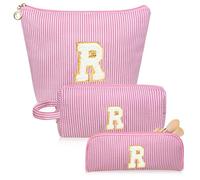 Junesters Initials Makeup Bag Set, Personalized Pink Cosmetic Bag, Cute Large Make up Bags, Travel Toiletry Bag for Women Girl Gifts R (Pink), pink, R