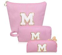 Junesters Initials Makeup Bag set, personalized Pink Cosmetic Bag, Cute Large Make up Bags, Travel Toiletry Bag for Women Girl Gifts M(Pink), Pink, M