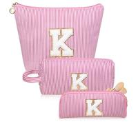 Junesters Initials Makeup Bag set, personalized Pink Cosmetic Bag, Cute Large Make up Bags, Travel Toiletry Bag for Women Girl Gifts K(Pink), Pink, K