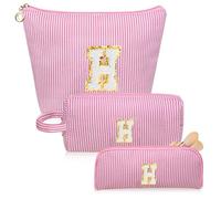 Junesters Initials Makeup Bag Set, Personalized Pink Cosmetic Bag, Cute Large Make up Bags, Travel Toiletry Bag for Women Girl Gifts H (Pink), pink, H