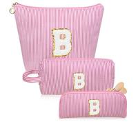 Junesters Initials Makeup Bag Set, Personalized Pink Cosmetic Bag, Cute Large Make up Bags, Travel Toiletry Bag for Women Girl Gifts B (Pink), pink, B