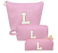 Junesters Initials Makeup Bag set, personalized Pink Cosmetic Bag, Cute Large Make up Bags, Travel Toiletry Bag for Women Girl Gifts L (Pink), Pink, L