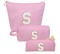 Junesters Initials Makeup Bag set, personalized Pink Cosmetic Bag, Cute Large Make up Bags, Travel Toiletry Bag for Women Girl Gifts S(Pink), Pink, S