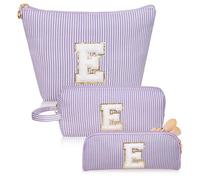 Junesters Initials Makeup Bag set, personalized Purple Cosmetic Bag, Cute Large Make up Bags, Travel Toiletry Bag for Women Girl Gifts E (Purple), Purple, E