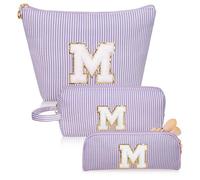 Junesters Initials Makeup Bag set, personalized Purple Cosmetic Bag, Cute Large Make up Bags, Travel Toiletry Bag for Women Girl Gifts M(Purple), Purple, S