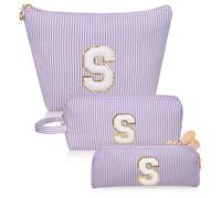 Junesters Initials Makeup Bag set, personalized Purple Cosmetic Bag, Cute Large Make up Bags, Travel Toiletry Bag for Women Girl Gifts S(Purple), Purple, S